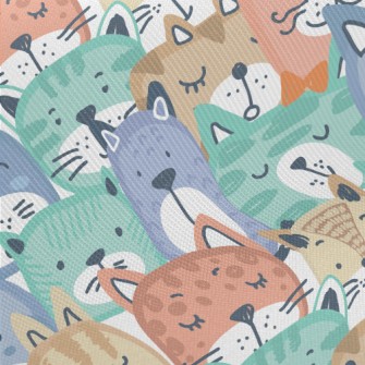 Hand Drawn Colorful Cat Face Twill