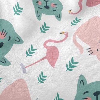 Colorful Cats And Flamingoes Minky
