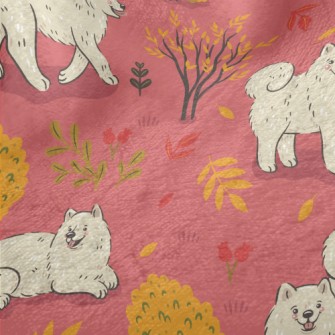 White Samoyed Dog In Autumn Ja Minky