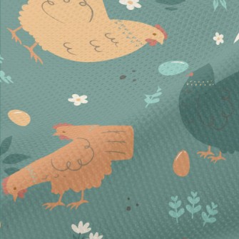 Simple Hen And Flowers Piqué