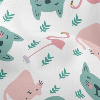 Colorful Cats And Flamingoes Lightweight Performance Linen