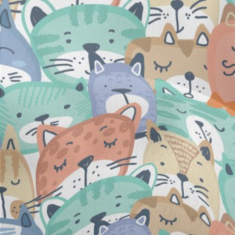 Hand Drawn Colorful Cat Face Lightweight Performance Linen