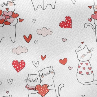 Pink Love Heart Cat Jersey Backed Fleece