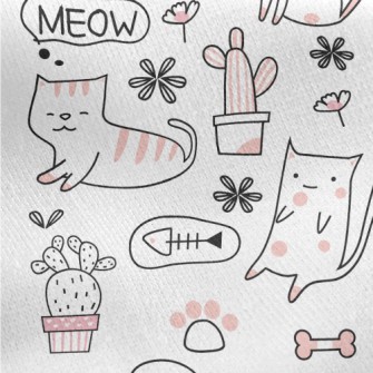 Cute Pink Cat Jersey Backed Fleece