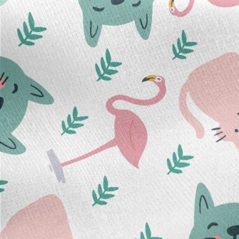 Colorful Cats And Flamingoes Jersey Backed Fleece
