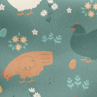 Simple Hen And Flowers Jersey Backed Fleece