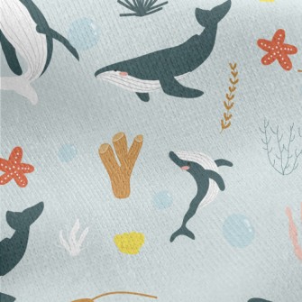 Whales And Corals In Various P Jersey Backed Fleece