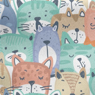 Hand Drawn Colorful Cat Face Jersey Backed Fleece