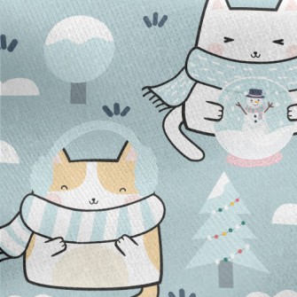 Cat In Cold Winter Jersey Backed Fleece