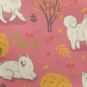 White Samoyed Dog In Autumn Ja Pongee