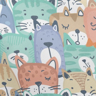 Hand Drawn Colorful Cat Face Pongee