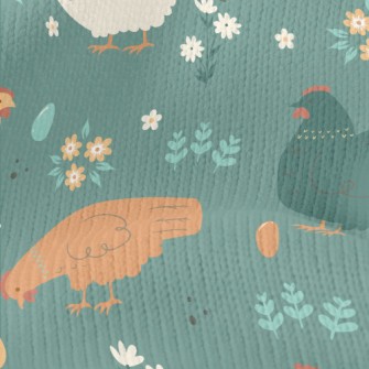 Simple Hen And Flowers Stretch Jersey