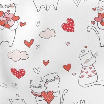 Pink Love Heart Cat Lightweight Cotton Poplin