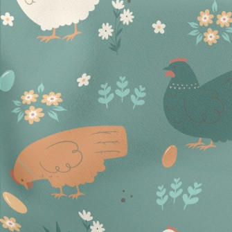 Simple Hen And Flowers Lightweight Cotton Poplin
