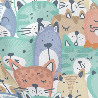 Hand Drawn Colorful Cat Face Lightweight Cotton Poplin