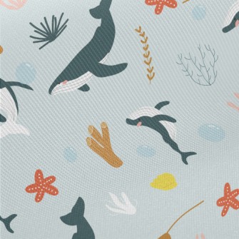 Whales And Corals In Various P Midweight Cotton Poplin