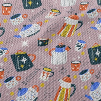 Teapots Of Various Shapes Birdseye Piqué