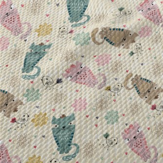 Colorful Cat And Line Bird Birdseye Piqué