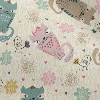 Colorful Cat And Line Bird Chiffon