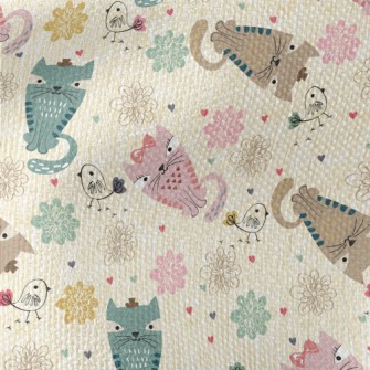 Colorful Cat And Line Bird Waterproof Canvas