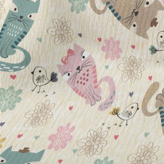 Colorful Cat And Line Bird Terry