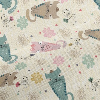 Colorful Cat And Line Bird Performance Linen