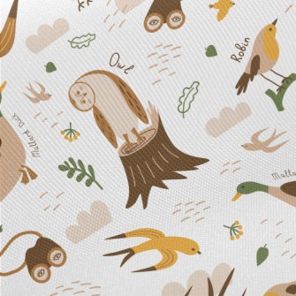 Various Cute Birds Twill