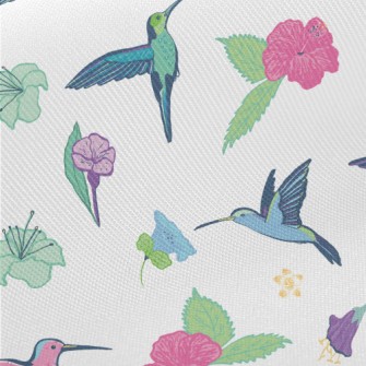 Colorful Hummingbirds And Flow Twill