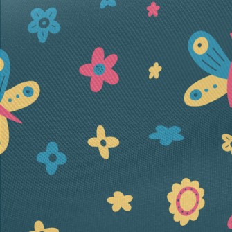 Colorful Butterfly Flowers Twill