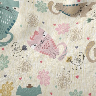 Colorful Cat And Line Bird Minky