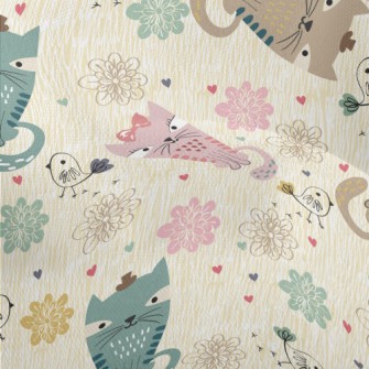 Colorful Cat And Line Bird Lightweight Performance Linen
