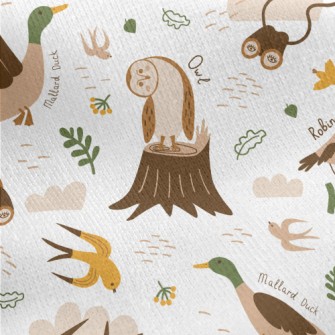 Various Cute Birds Jersey Backed Fleece