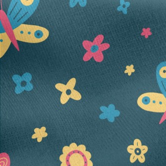 Colorful Butterfly Flowers Jersey Backed Fleece