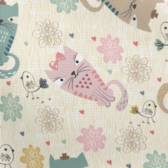 Colorful Cat And Line Bird Pongee