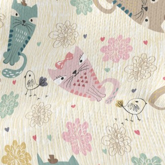 Colorful Cat And Line Bird Stretch Jersey