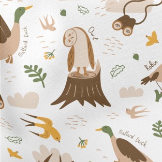 Various Cute Birds Lightweight Cotton Poplin