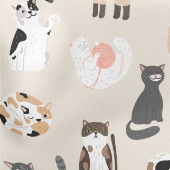 Various Cute Cats Lightweight Cotton Poplin