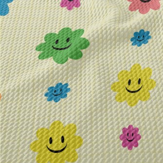 Brightly Colored Smiling Flowe Birdseye Piqué