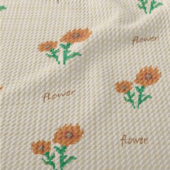 Pixel Orange Flowers Birdseye Piqué