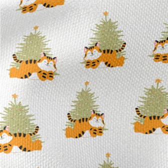 Chubby Tiger And Christmas Tre Waterproof Canvas