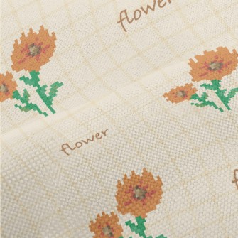 Pixel Orange Flowers Performance Linen