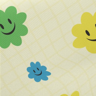 Brightly Colored Smiling Flowe Twill