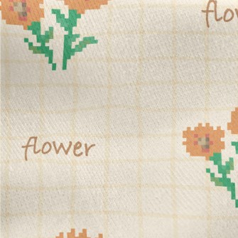 Pixel Orange Flowers Jersey Backed Fleece