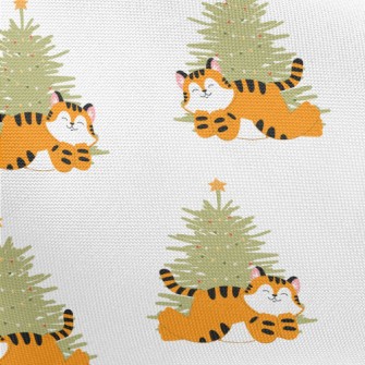 Chubby Tiger And Christmas Tre Pongee