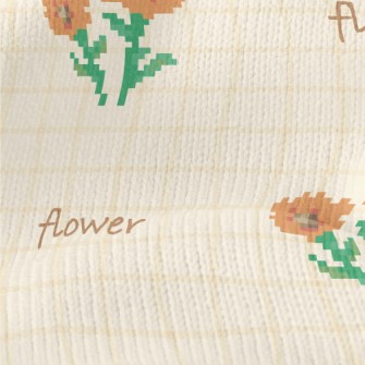 Pixel Orange Flowers Stretch Jersey