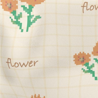 Pixel Orange Flowers Lightweight Cotton Poplin