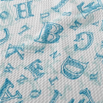 Hand Drawn Blue Letters Birdseye Piqué