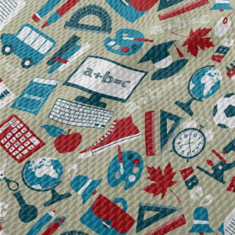 School Items Pattern Birdseye Piqué