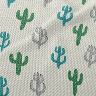 Hand Drawn Cactus Illustration Birdseye Piqué