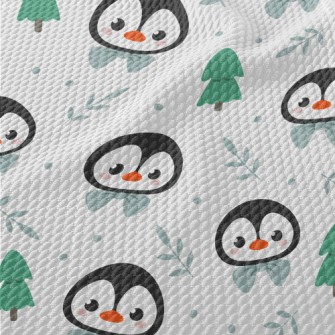 Cartoon Penguin Wearing A Bow Birdseye Piqué